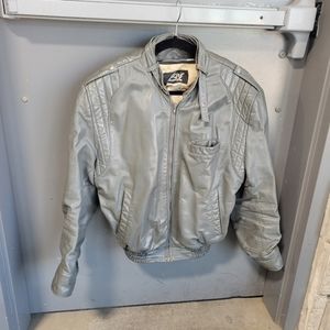 Vintage bike skins woolskins insulated motorcycle jacket grey mens medium large